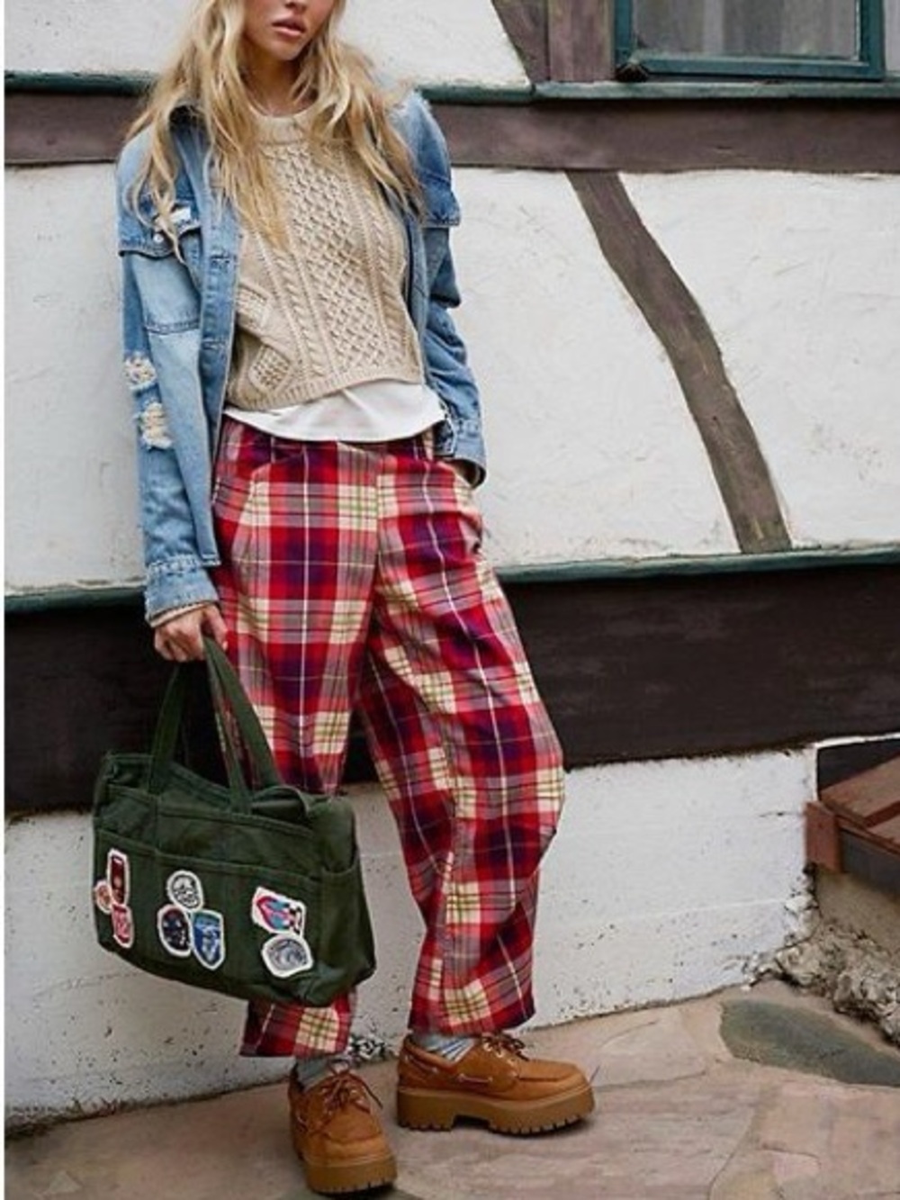 NWT Free People Nice Choice plaid pull on pants size XS